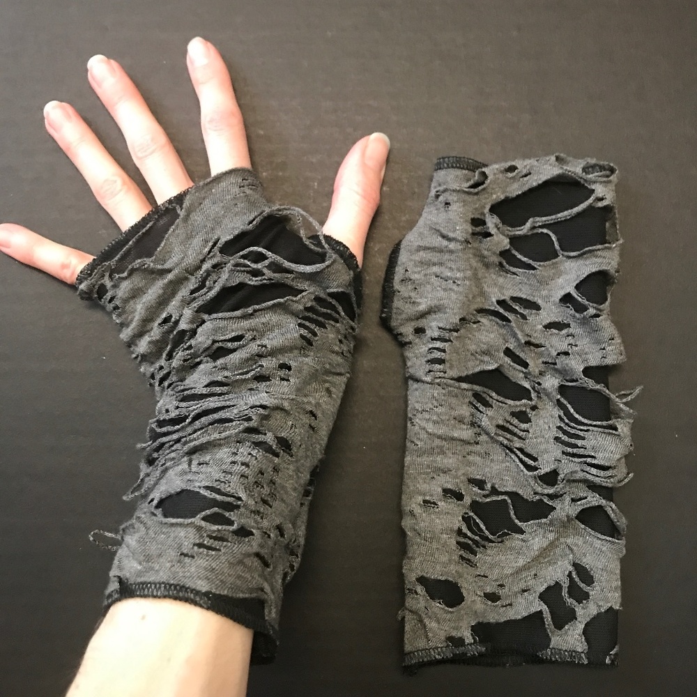 Gray Mummy Gloves Mens Hand Covers Bandage Arm Covers Black Zombie Ripped Biker